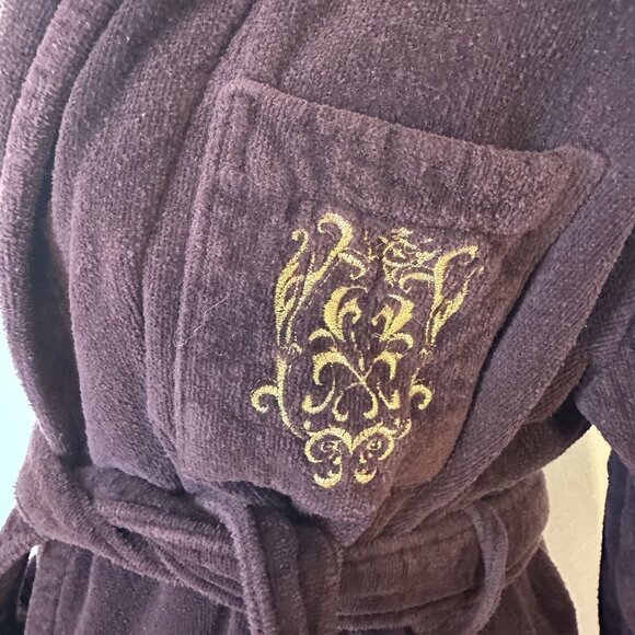 Unisex Brown Terrycloth Robe Pockets Belt Large Charter Club Gold Emblem Vtg - Picture 2 of 12